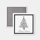 黒と白の二重のミニマルクリスマスツリー マグネット (正面/裏面)
