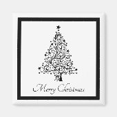 黒と白の二重のミニマルクリスマスツリー マグネット (正面)