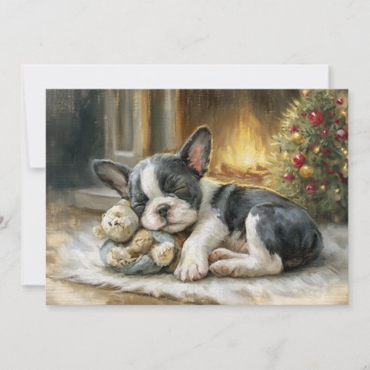黒と白の仔犬のクリスマス眠り シーズンカード (正面)