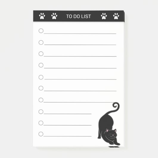 黒と白の付箋に描かれたかわいい黒猫 ポストイット (正面)