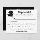 黒と白の仮装ボール募金会Gala RSVP 招待状 (正面/裏面)