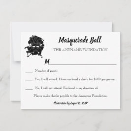 黒と白の仮装ボール募金会Gala RSVP 招待状