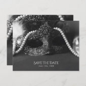 黒と白の仮装マスク真珠の日付を保存 案内ポストカード (正面/裏面)