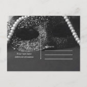 黒と白の仮装マスク真珠の日付を保存 案内ポストカード (裏面)