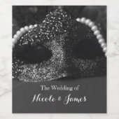 黒と白の仮装マスク&真珠ワインラベル ワインラベル (シングルラベル)