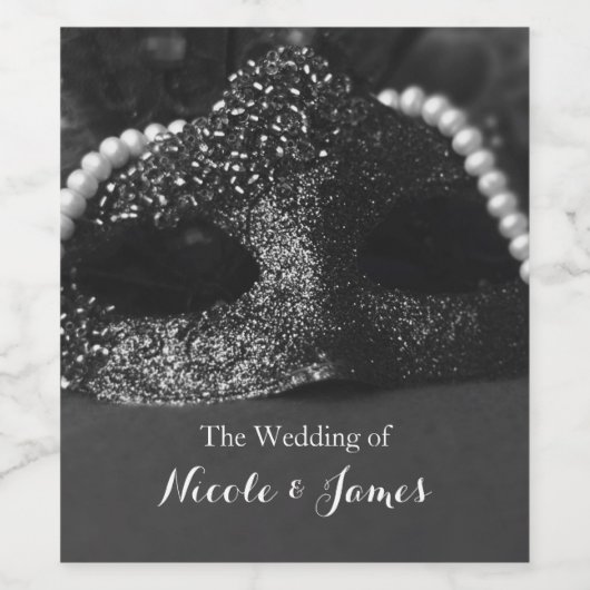 黒と白の仮装マスク&真珠ワインラベル ワインラベル (シングルラベル)