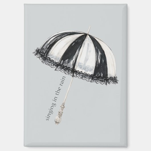 黒と白の傘 雨 マグネット (正面)
