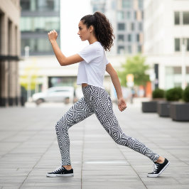 黒と白の光学錯覚モザイクパターン レギンス