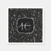 黒と白の光沢のあるグリッターキラキラ甘16 スタンダードカクテルナプキン (正面)