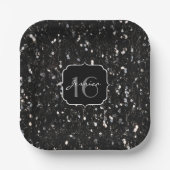黒と白の光沢のあるグリッターキラキラ甘16 ペーパープレート (正面)