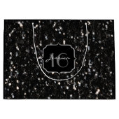 黒と白の光沢のあるグリッターキラキラ甘16 ラージペーパーバッグ (正面)