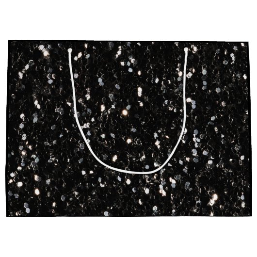 黒と白の光沢のあるグリッターキラキラ甘16 ラージペーパーバッグ (裏面)