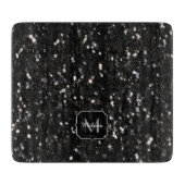 黒と白の光沢のあるグリッタースパークルモノグラム カッティングボード (正面)