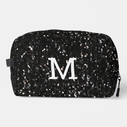 黒と白の光沢のあるグリッタースパークルモノグラム ドップキット (正面)