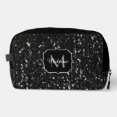 黒と白の光沢のあるグリッタースパークルモノグラム ドップキット (正面)
