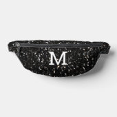 黒と白の光沢のあるグリッタースパークルモノグラム ファニーパック (レイダウン)