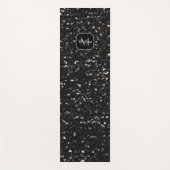 黒と白の光沢のあるグリッタースパークルモノグラム ヨガマット (正面)