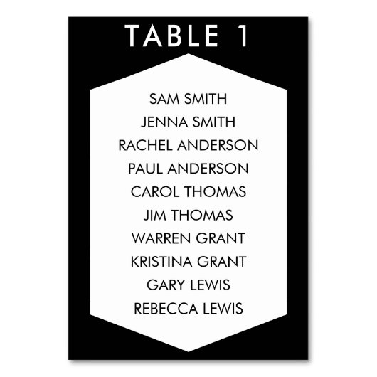 黒と白の六角結婚形の座席表 テーブルナンバー (正面)