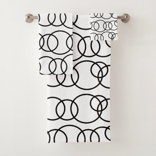 黒と白の円のバブルパターン バスタオルセット (インサイチュ)