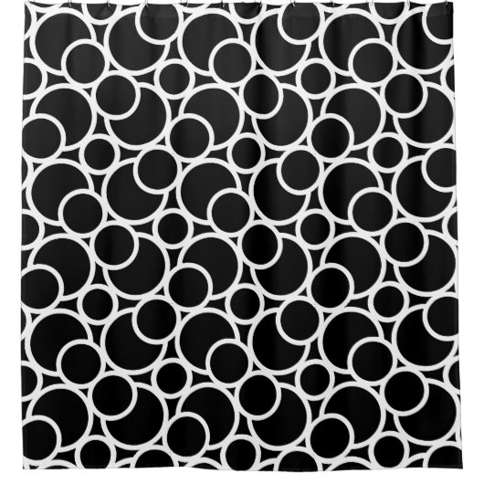 黒と白の円パターン シャワーカーテン (正面)