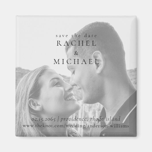 黒と白の写真の結婚式の日付を保存 マグネット (正面)