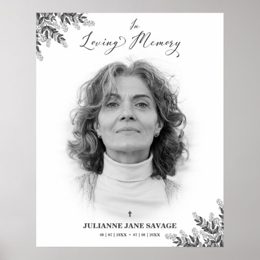 黒と白の写真の追悼ポスター葬儀メモリアルサービス ポスター (正面)