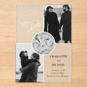 黒と白の写真モダンの結婚式の日付を保存 アクリル招待状 (正面)