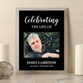 黒と白の写真付き追悼式の案内 ポスター