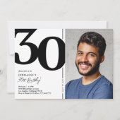 黒と白の写真 30歳の誕生日パーティー 招待状 (正面)