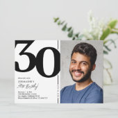 黒と白の写真 30歳の誕生日パーティー 招待状 (スタンド正面)