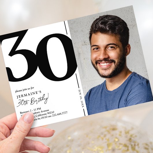 黒と白の写真 30歳の誕生日パーティー 招待状