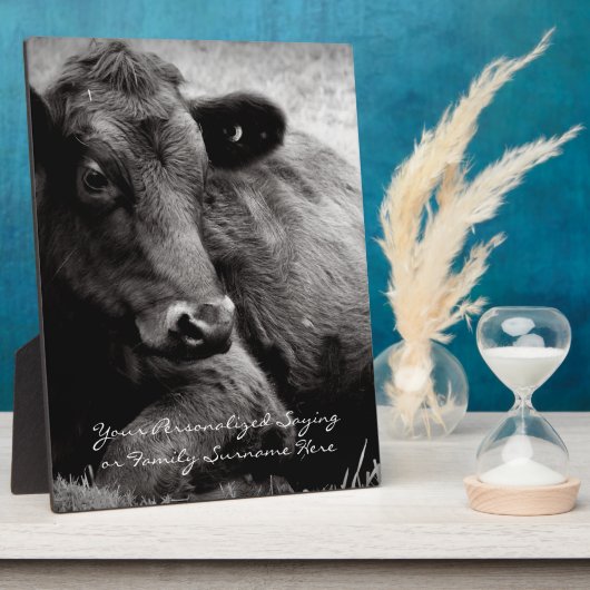 黒と白の写真:Black Angus Steer フォトプラーク (側面)