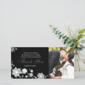 黒と白の冬の結婚式ありがとうフォトカード サンキューカード (スタンド正面)