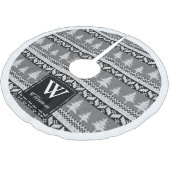 黒と白の北欧のモミの木+ファミリ名 ブラッシュドポリエステルツリースカート (アングル)