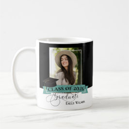 黒と白の卒業写真マグカップ - 2026年卒業生 コーヒーマグカップ