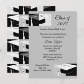黒と白の卒業帽の招待状 招待状 (正面/裏面)