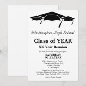 黒と白の卒業帽クラス再会 招待状 (正面/裏面)