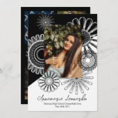 黒と白の卒業発表ひまわり 招待状 (正面/裏面)