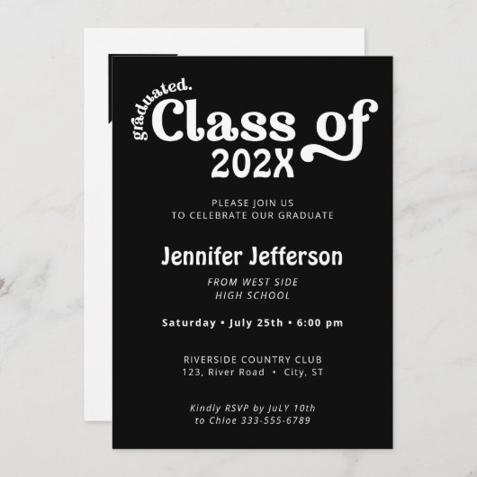 黒と白の卒業記念写真背景  シーズンカード (正面/裏面)