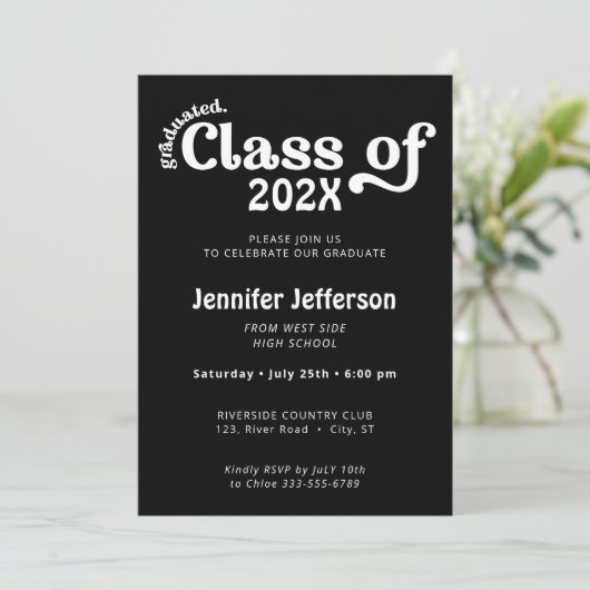 黒と白の卒業記念写真背景  シーズンカード (スタンド正面)