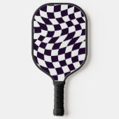 黒と白の反ったチェッカーボードパターンカスタム ピックルボールラケット (裏面)