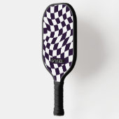 黒と白の反ったチェッカーボードパターンカスタム ピックルボールラケット (左)