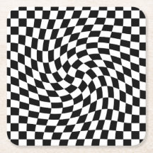 黒と白の反ったチェッ市松模様にカーボード