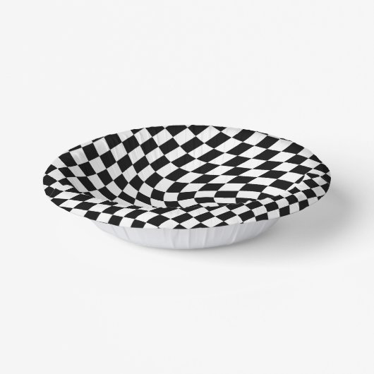 黒と白の反ったチェッ市松模様にカーボード ペーパーボウル (傾斜あり)