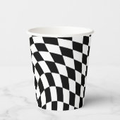 黒と白の反ったチェッ市松模様にカーボード 紙コップ (裏面)