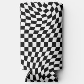 黒と白の反りパタ市松模様にーン スリム缶クーラー (正面)