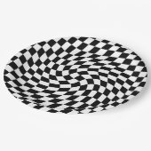 黒と白の反りパタ市松模様にーン ペーパープレート (アングル)