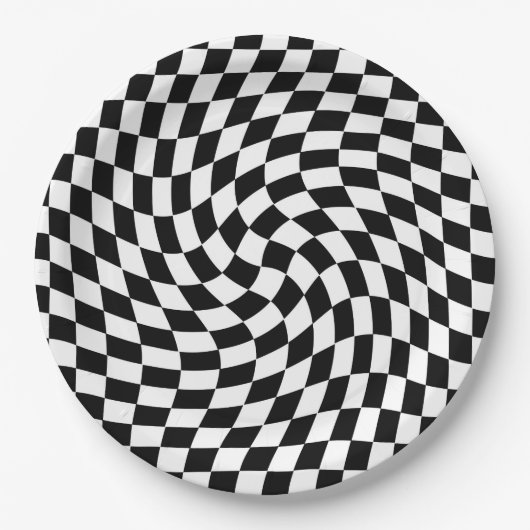 黒と白の反りパタ市松模様にーン ペーパープレート (正面)