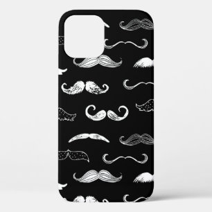 黒と白の口ひげのシームレスなリピート背景 iPhone 12ケース