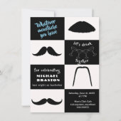 黒と白の口ひげスタイルバチュラーパーティ 招待状 (正面)